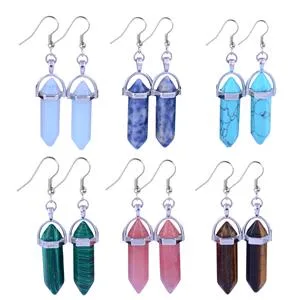 Gemstone Bullet Meditation Healing Pointed Chakra Crystal Stone Random Color Pendants for Necklace Jewelry Making